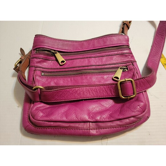 Fossil Pink Fuchsia Explorer Swing Pack Leather Crossbody Shoulder Bag - Picture 8 of 8